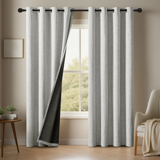 2PC plain linen solid color 100% blackout curtain, comes with curtain straps, suitable for decorating living room and bedroom by PDG ibma
