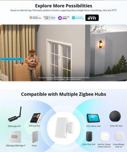 SONOFF SNZB-04P Sonoff Zigbee Door Sensor SNZB 04P Local Smart Scene Linkage Tamper Alert Home Security Work with Alexa Google