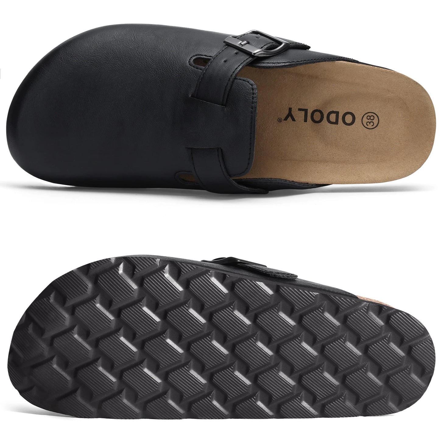 Kidmi New Men Sandals Vegan Leather Cork Insole Potato Shoes Unisex Adjustable Buckle Slip-On Clogs with Arch Support