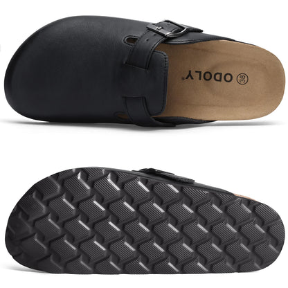 Kidmi New Men Sandals Vegan Leather Cork Insole Potato Shoes Unisex Adjustable Buckle Slip-On Clogs with Arch Support