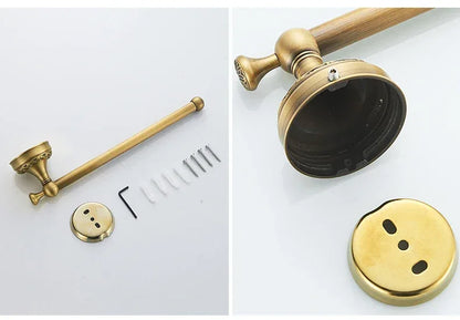 Antique Brass 2pc Bathroom Accessories Set, Bronze Dispenser Towel Rod and Toilet Paper Holder for Bathroom Wall Mounted