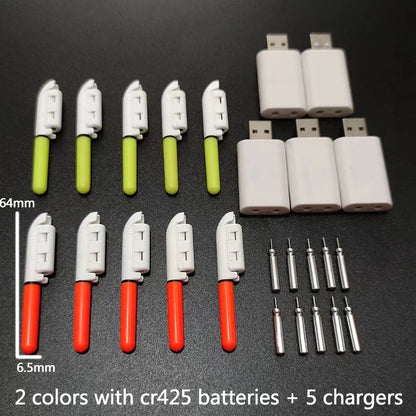 10 pcs/lot Electronic Light Stick With 10 Rechargeable Battery CR322 / CR425 Clip on Fishing Rod Glowing Lamp Night Fishing D001