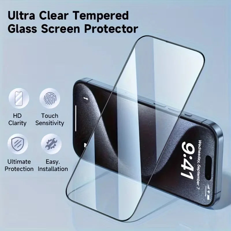 1-4Pack Tempered Glass Screen Protector For iPhone 15 Pro Max 15Pro 15Plus Anti-scratch Protective Film with Easy Install Kit