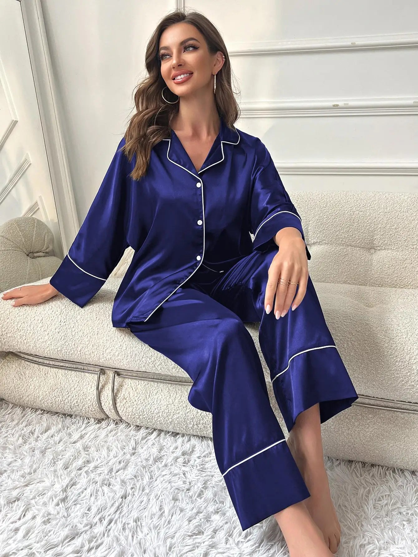 Women's Pajama Set Sleepwear Suit Loungewear Pj Set Satin Long Sleeve Tops With Pants 2 Pieces Pjs Pajamas for Women Pyjama