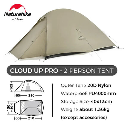 Naturehike Upgraded Cloud Up 2 Person Tent Outdoor Camping Tent Ultralight Waterproof Tent Free Standing Hiking Backpacking Tent