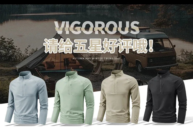 Quick Dry Men's Polo Shirt Stand Collar Pullover Male Long Sleeve Half Zipper Spring Big Size Plus Large 6XL 7XL 8XL Sport Golf