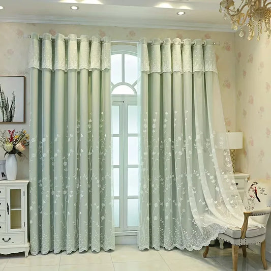 1pc European Luxury Double Layer Blackout Curtain,Top Eyelet for Easy Hanging,Floral Pattern for Living Room Bedroom Decor by PDG ibma