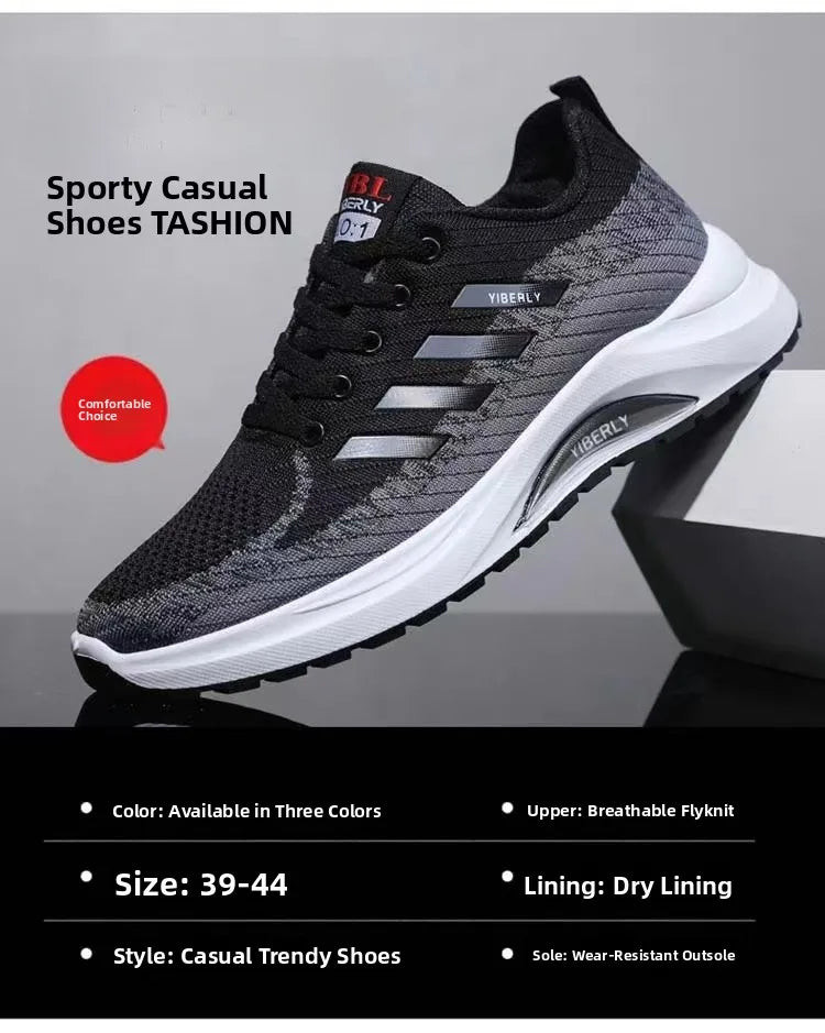 Men's Fashionable Sporty Casual Shoes Spring Autumn New Style Running Shoes Breathable Mesh Upper Thick Bottom PVC Outsole