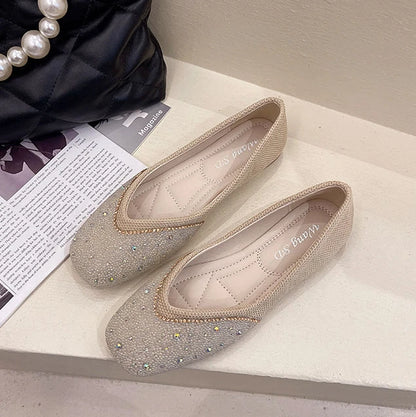 Shoes for Woman 2025 Diamond Flats Women's Summer Footwear Flat Square Toe Pink with Crystals Rhinestone Office 39 Beau Today E