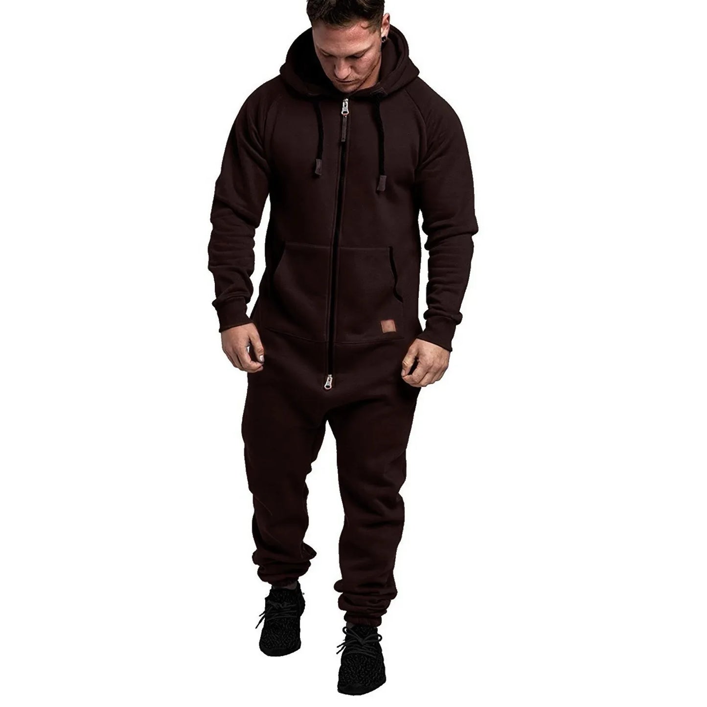New Custom Design Jumpsuit Pajamas Long-sleeved sports pants solid color splicing casual sweater men's zipper hoodie