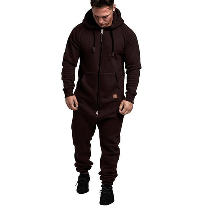 New Custom Design Jumpsuit Pajamas Long-sleeved sports pants solid color splicing casual sweater men's zipper hoodie