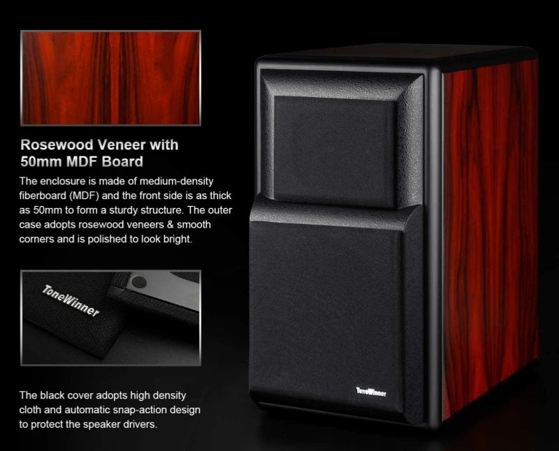 Winner TD-3 Hi-Fi Passive Bookshelf Speakers, 2.0 Stereo Wooden Enclosure Audiophile System for Home Audio