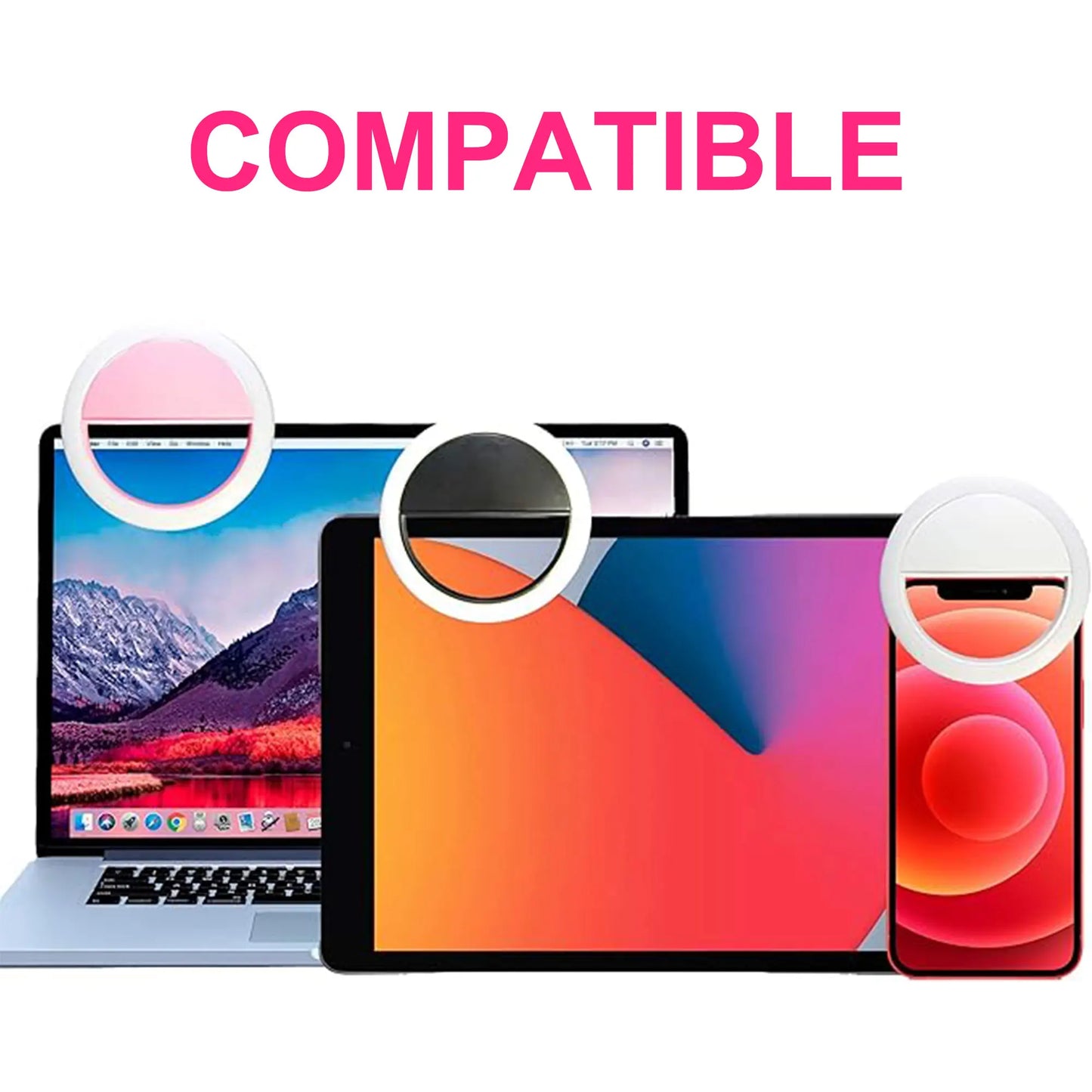 Universal Clip-On LED Selfie Ring Light, Rechargeable and Portable with 3 Adjustable Brightness Levels for All Phones