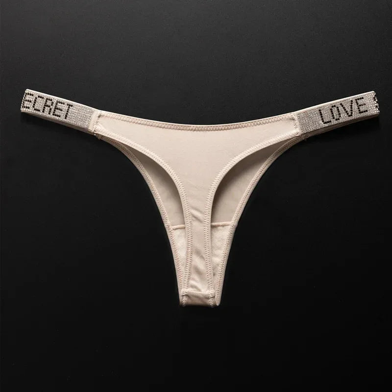 Letter Sexy Panties Women Thongs Rhinestones Diamonds G-string Sports Thong Low Waist Shorts Briefs T-back Fitness S-XL