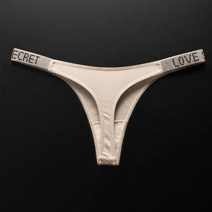 Letter Sexy Panties Women Thongs Rhinestones Diamonds G-string Sports Thong Low Waist Shorts Briefs T-back Fitness S-XL