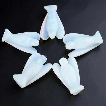 1pc Opalite Angel Crystals Carved Pocket Guardian Polished Angel Figurine 1.5" Spiritual Meditation Decor Valentine's Day Love