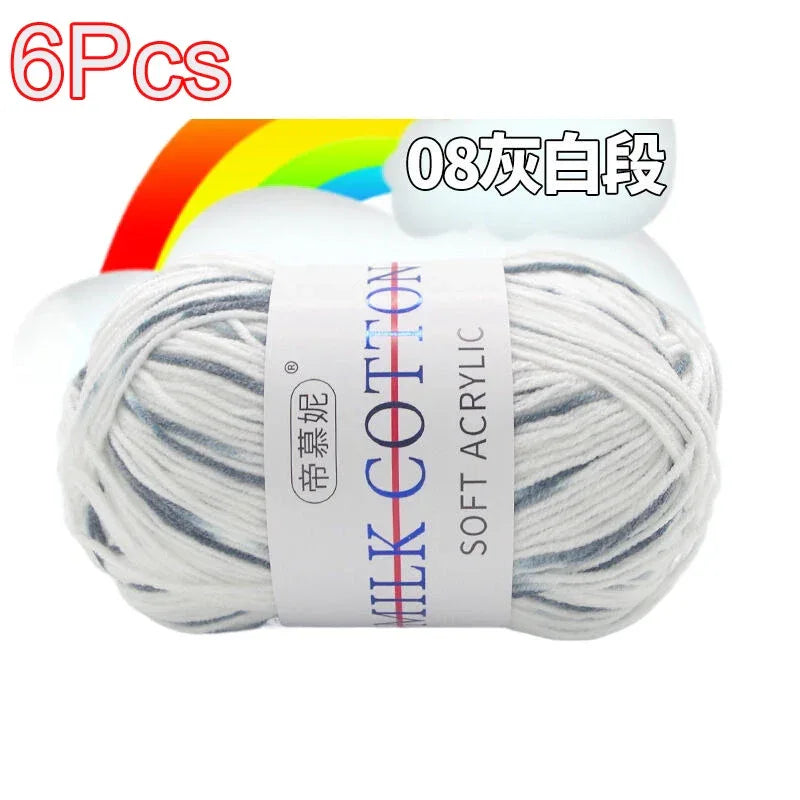 6Pcs Dyed Milk Sweet Soft Cotton Crochet Wool Yarn Thick Yarn Fiber Hand Knitting Wool Crochet Yarn Threads for DIY Sweater