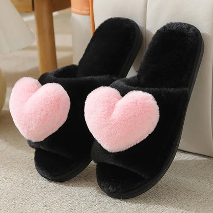 Women Indoor Warm Home Slippers Bedroom Cute Heart Pattern Non-slip Soft Comfort Plush House Slippers Shoes Autumn Winter