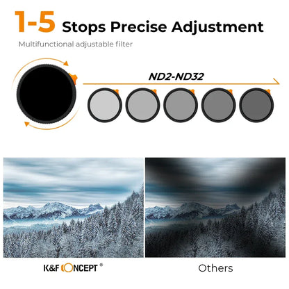 K&F CONCEPT ND2-32 1/4 Black Mist Diffusion Camera Filter lens Variable 2 in 1 ND Filters Video 49mm 52mm 58mm 62mm 67mm 77mm