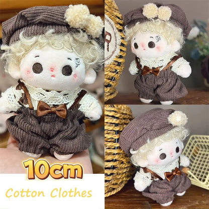 10cm Cotton Doll Clothes Prince Set Autumn Winter Style Starfish Body Wearable Plush Doll Change Retro Skirt Overalls Set