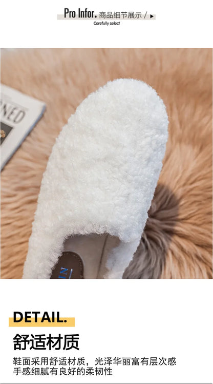 Big Size 43 Women Lambswool Slippers Winter Sheep Fur Shoes Ladies Flat Cotton Slides Home Pantuflas Daily Slip On Furry Mules