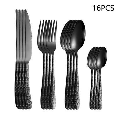 4/6/16/24pcs Black stainless steel cutlery knife, fork and spoon set Home kitchen utensils Holiday dinner tableware