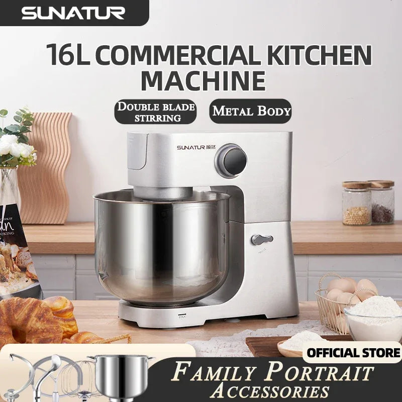 SUNATUR 16L Stand Mixer 2200w electric kitchen blender Commercial Food processor Large capacity Two kneading hooks dough mixer