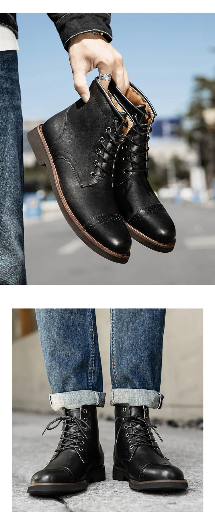 Men Boots 2025 American style Comfortable Fashion Leather Boots Lace up men's short boots motorcycle boots