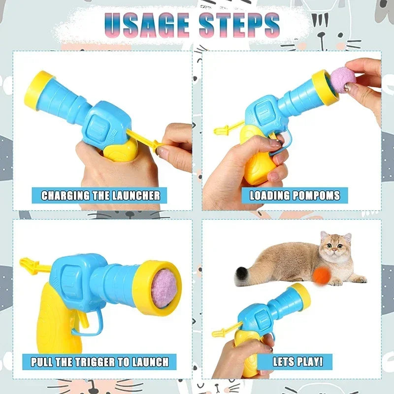 Cat Toys Automatic Ball Launcher Training Toy For Pet Kitten Creative Mini Shooting Gun Games Stretch Plush Toys Pet Supplies