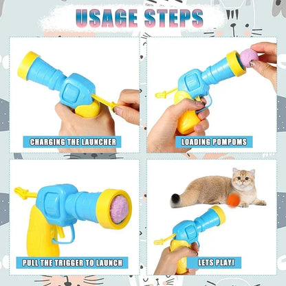 Cat Toys Automatic Ball Launcher Training Toy For Pet Kitten Creative Mini Shooting Gun Games Stretch Plush Toys Pet Supplies
