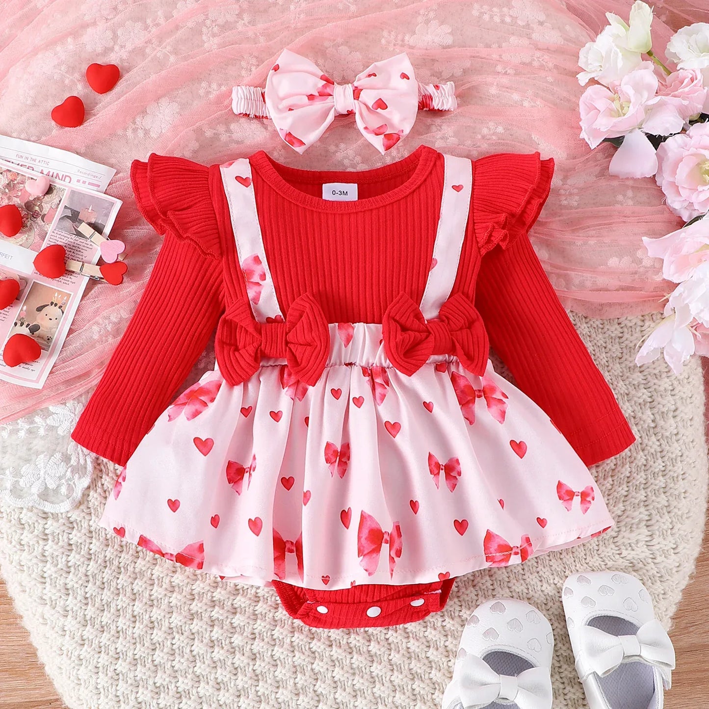 2PCS  Spring And Autumn New Style For Girls 0-1 Years Old Sweet And Comfortable Pit Strip Long-Sleeved False Straps Hat Dress