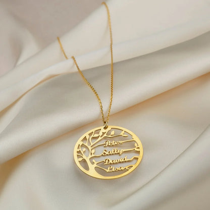 Family Necklace Name Necklace Stainless Steel Family Tree Family Tree Gold Tree of Life Necklace Mother's Day gift
