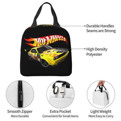 Custom Hot Wheels For Fans Thermal Insulated Lunch Bag Cartoon Sport Car Portable Lunch Container Travel Multifunction Food Box