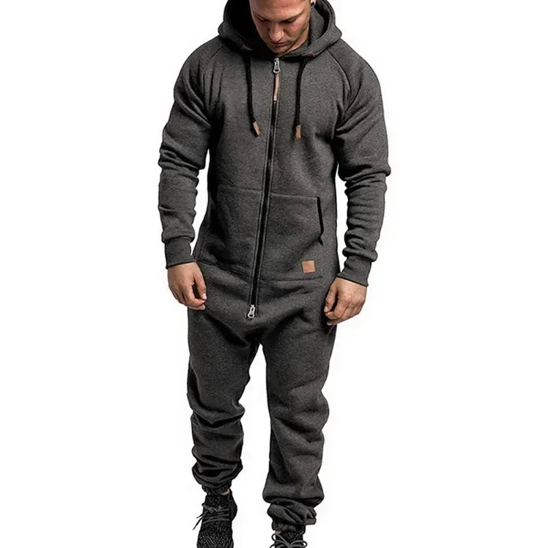 New Custom Design Jumpsuit Pajamas Long-sleeved sports pants solid color splicing casual sweater men's zipper hoodie