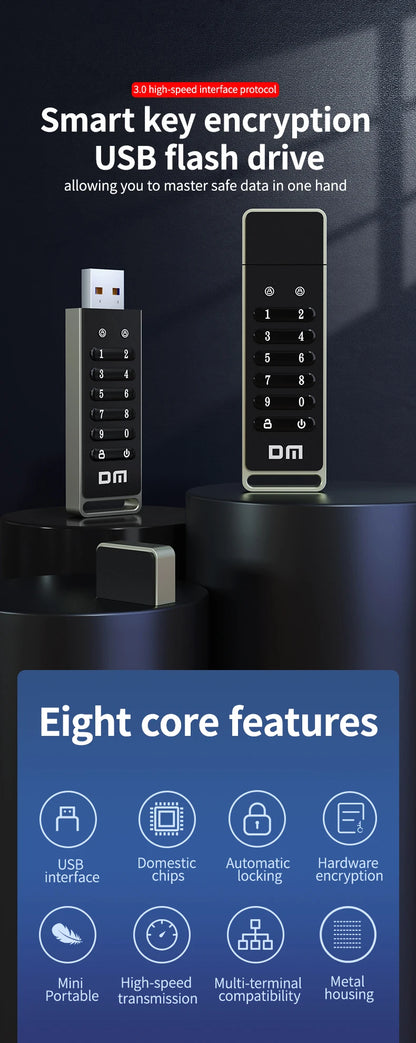 DM FD063 256-bit Encrypted USB Drive Password Secure Flash Drive USB3.0 U Disk Support Reset/Wipe/Auto Lock Function