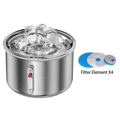 Stainless Steel Pet Water Feeder Cat Automatic Water Fountain USB Electric Mute for Cat Dog Filter Fountain Smart Drinking Bowl