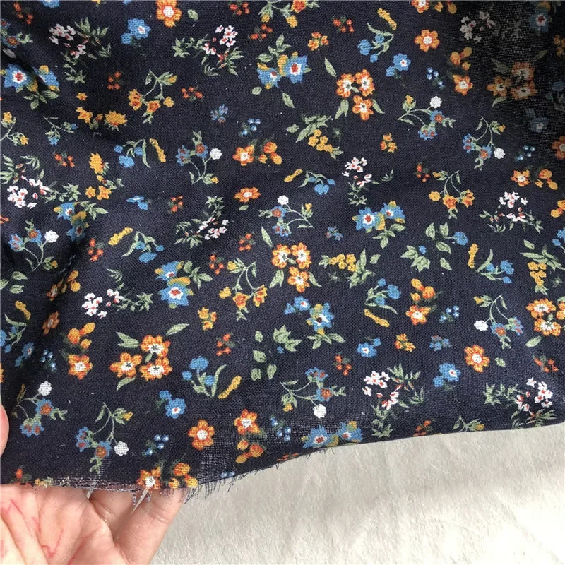 145cm Wide Printed Cotton and Linen Fabric Small Floral Patterns Retro Shirt Dress DIY Clothing Sewing Fabric 90% Cotton Content