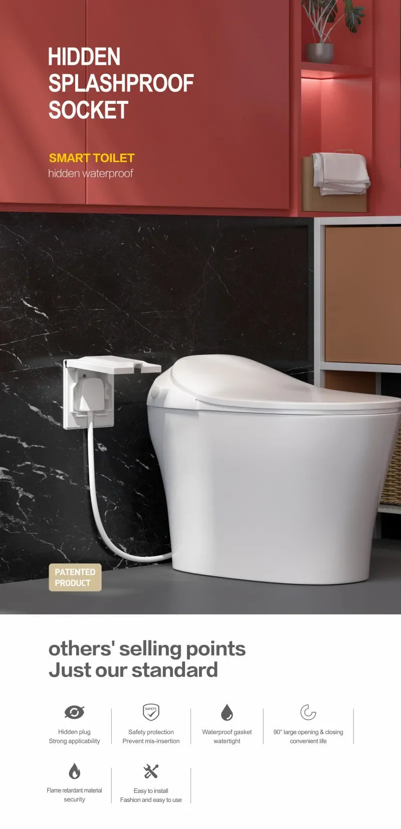 UK Plug 13A Recessed Bathroom Socket Panel with Hidden Waterproof Plug and Built-in Type 86 Kitchen Invisible 220V Socket