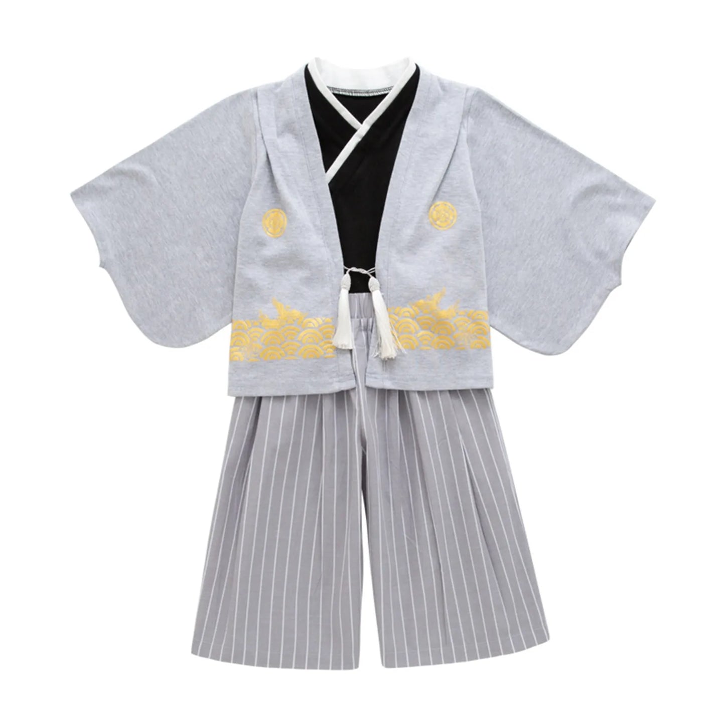 Ensemble kimono traditionnel Jinbei pour garçon, idéal pour les mariages, les remises de diplômes, la fête des cerises et la fête de l'automne. Tenue d'hiver pour garçon.