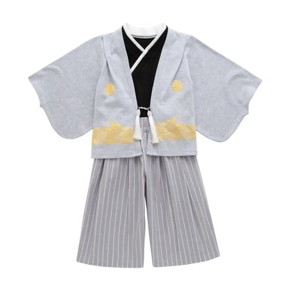Boys' Kimono Set Traditional Jinbei Kimono For Weddings Graduations Cherry And Autumn Festivals Boys Winter Outfit