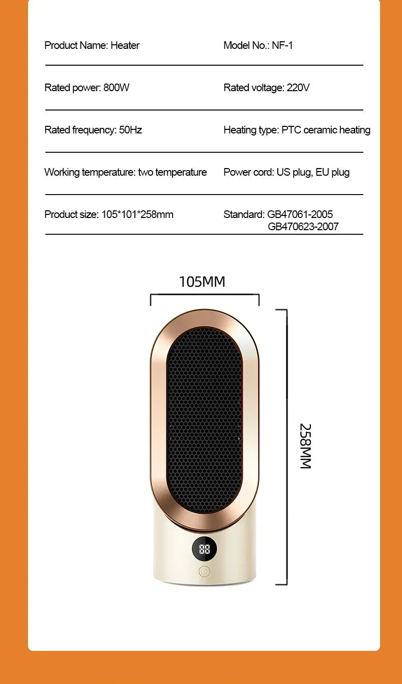 PTC heater, household heater, small electric heater, small sun desktop heater, ceramic hot air fan, European/American standard
