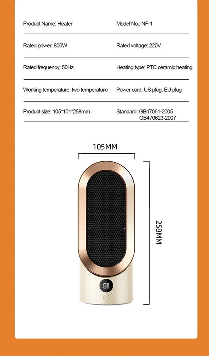 PTC heater, household heater, small electric heater, small sun desktop heater, ceramic hot air fan, European/American standard