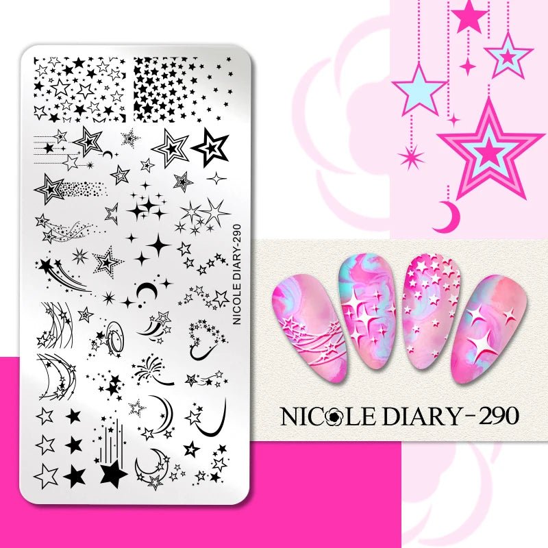 NICOLE DIARY Rose Flower Nail Stamping Plates Image Template Valentine's day Love Heart Printing Stencil Nail Art Manicure Tools
