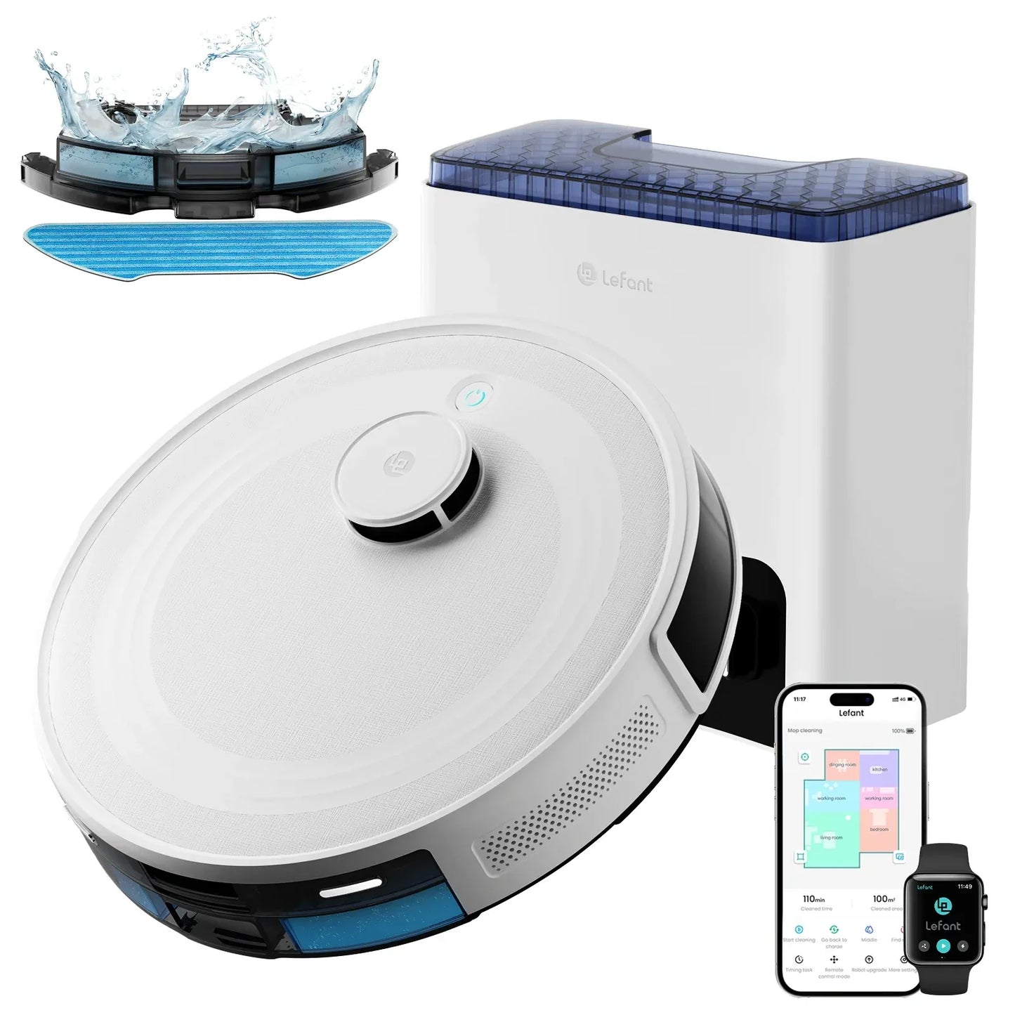 LEFANT M2L Plus Robot Vacuum Cleaner with Mapping, 6000Pa Suction, Emptying Station, Automatic Washing and Drying, DTOF Laser