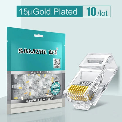 SAMZHE Cat5e RJ45 Modular Plug 8P8C Connector for Ethernet Cable,Gold Plated CAT 5e Gigabit Bulk Ethernet Crimp Connectors