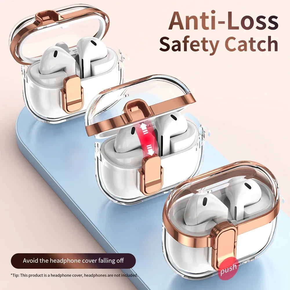 Transparent Secure Lock Earphone Cover For Samsung Galaxy Buds 3 / Buds 3 Pro Case Shockproof With Keychain Cleaning Accessories