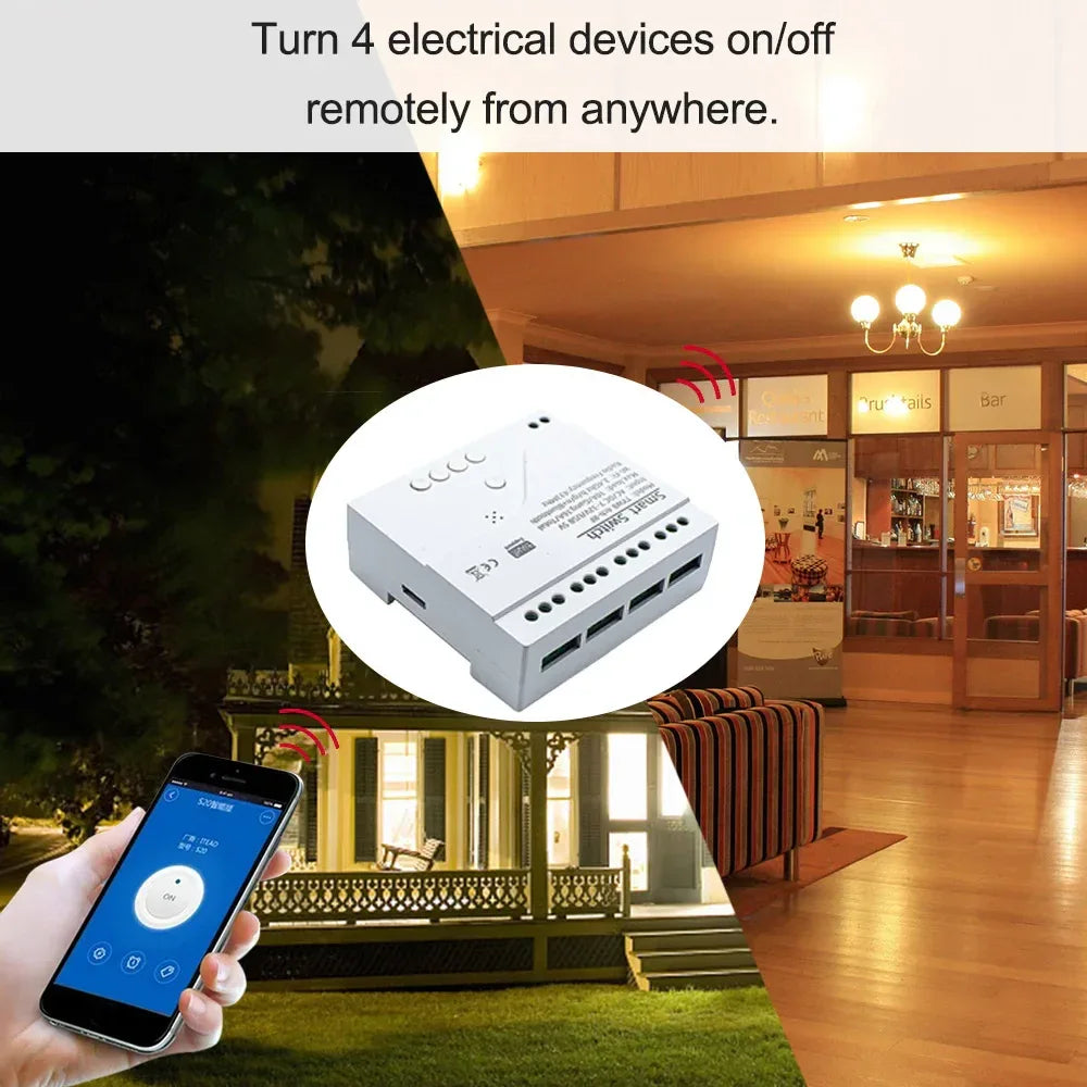 Tuya Smart Home 4CH Relay Module AC/DC 7-32V AC 220V 10A Wifi Switch 4 Channels RF433 Receiver Work With Vioce Alexa Google Home