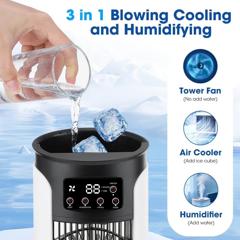 Air Conditioner Portable Desktop Air Cooler Fan with LED Night Light & Humidifier, Mini Mist Cooling Fan for Office Home