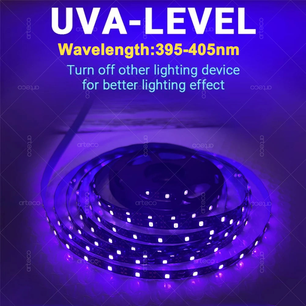 UV LED Black Light Strip USB LED Strip Tape 395-405nm Ultraviolet Light For Glow Party Bedroom UV Lamp Fluorescent Poster Body