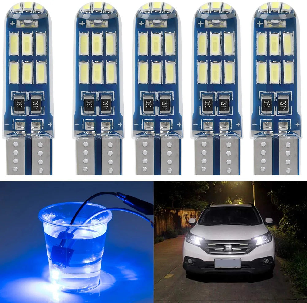 T10 Car LED Signal Lamp 12V 4014 Waterproof Heatproof W5W Clearance Headlamps 6000K Reading Lamp Silicone License Plate Lights